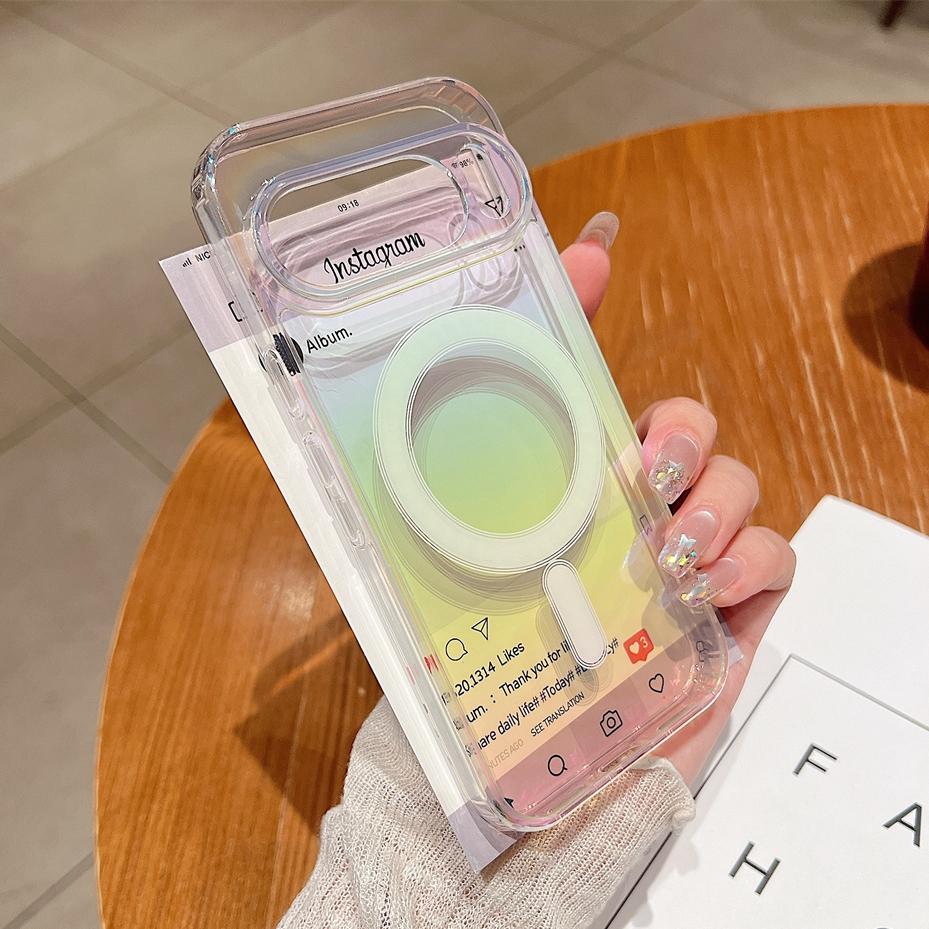 Aurora Gradient Color Transparent Case for Google Pixel 10 Pro 10Pro Magnetic Wireless Charging Colorful Acrylic Laser Cover Google Pixel 10 Pro