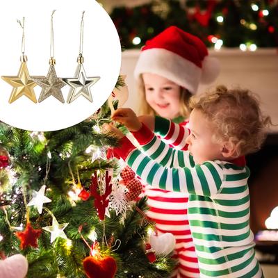 18Pcs Star Decor Christmas Five Pointed Hanging Ornament Plastic Tree Decor Festive Holiday Xmas Decoration for Girls Boys
