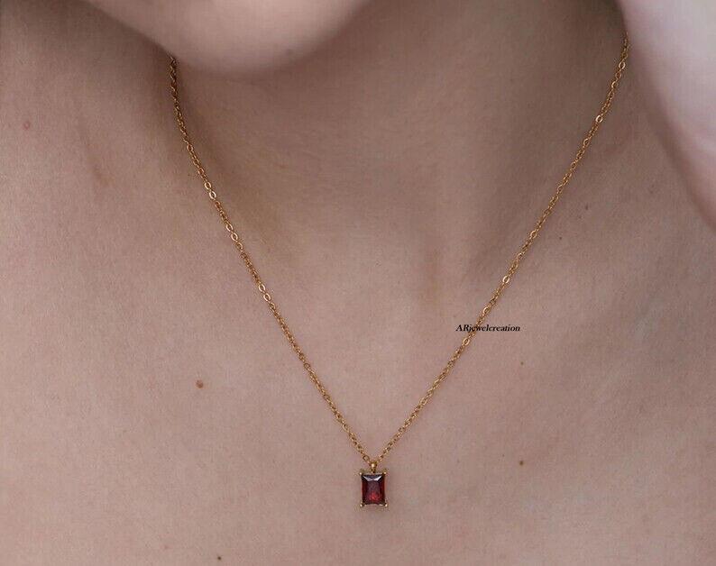 January Birthstone Sterling Silver Garnet Pendant, 925 Silver Statement Pendant