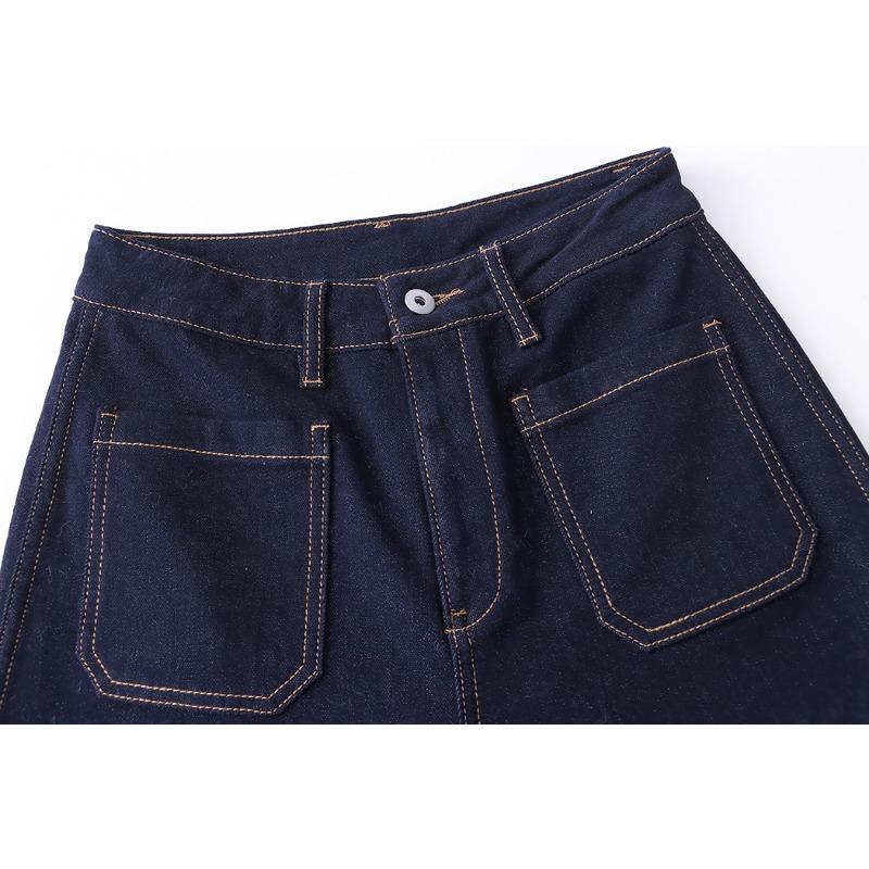 Regular Fit Vintage Bright Line Double Pocket Design Spliced Straight Leg Wide Jeans