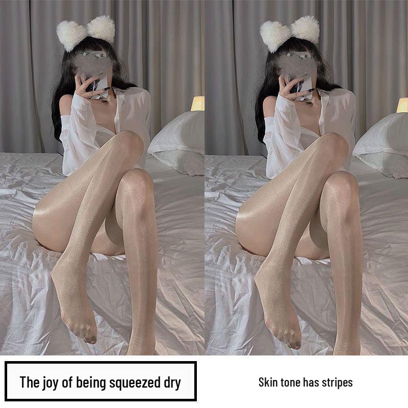 Perleťové dámské punčochy - Lesklé černé a bílé hedvábné, Ultratenké, Zeštíhlující, Šedé punčochové kalhoty pro vylepšení pokožky na léto.