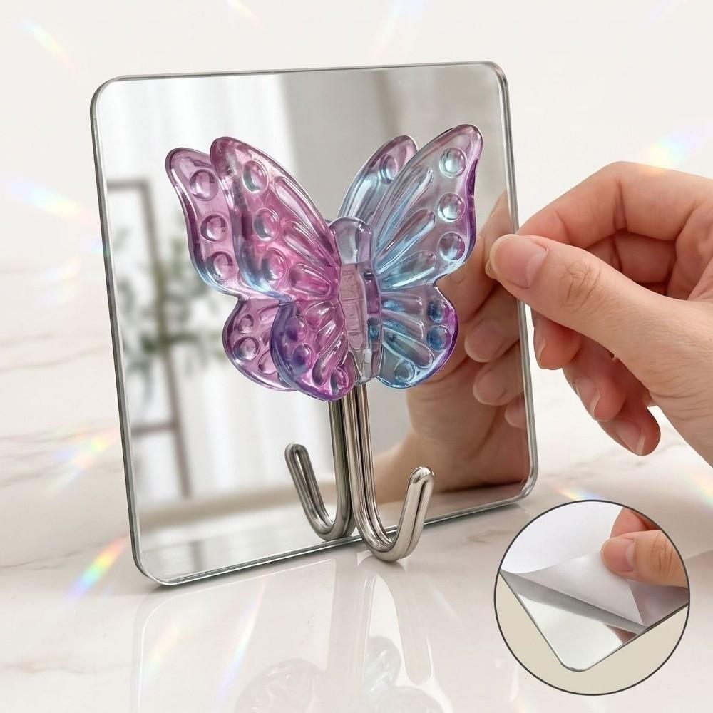2PCS Waterproof Crystal Glass Butterfly Hooks Decorative Wall Hooks Bathroom Hook  for Living Room