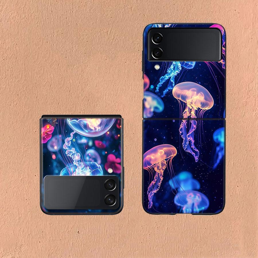 Enchanting Neon Jellyfish Coque For Samsung Z Flip7 6 Galaxy Case Shockproof Z Flip5 Z Flip3 4 5G Hard Cover Phone TPU PC Hard