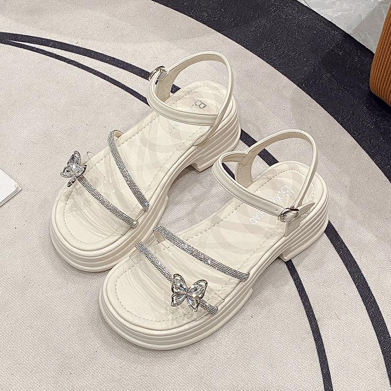 

Rhinestone sandals women s 2025 new summer women s shoes platform muffin shoes heightening beach shoes 40 бежевый