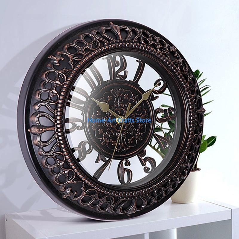 Y3NA Antique Battery Operated 12inch Round Wall Clock for Vintages Inspireds Interior Room