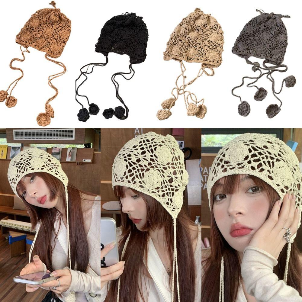 

Flower Headed Hat Thin Beanie Hat Cute Handwoven Pile Hat Head