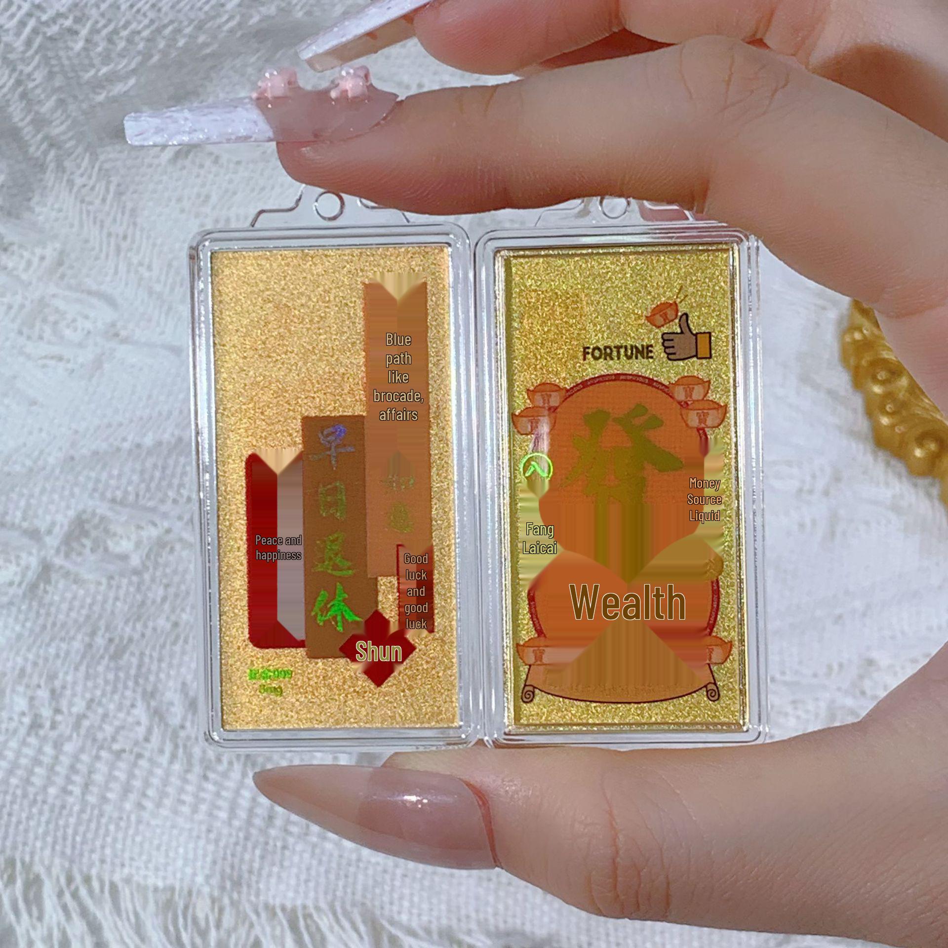 99.9% Pure Gold Wealth Coin Pendant with Peach Blossom Tassel, 3mg Good Luck Mobile Phone Sticker
