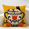 Coffee Bath In BLUE Cushion Cover Durable Hypoallergenic Organic Linen Pillow Cover Short Size Washable Skin-Friendly