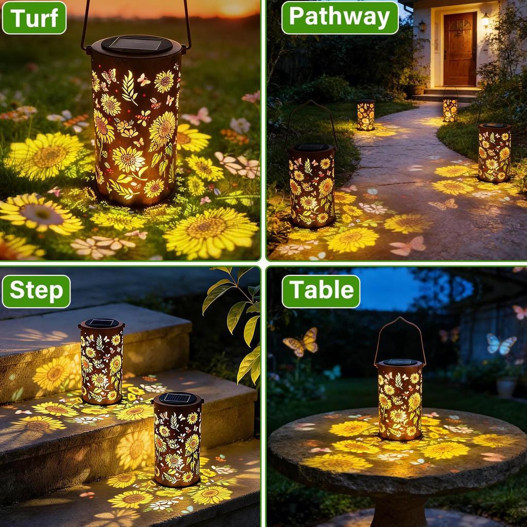 Sunflower Solar Lantern Waterproof Metal Hangable Garden Light Colorful Projection Yard Decor Outdoor Lawn Patio Hanging Lamp
