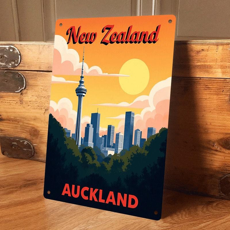 1 piece: Auckland, New Zealand city skyline tin mural, modern home decor, living room/study wall hanging, travel souvenir, vinta (as the picture,20x30cm)