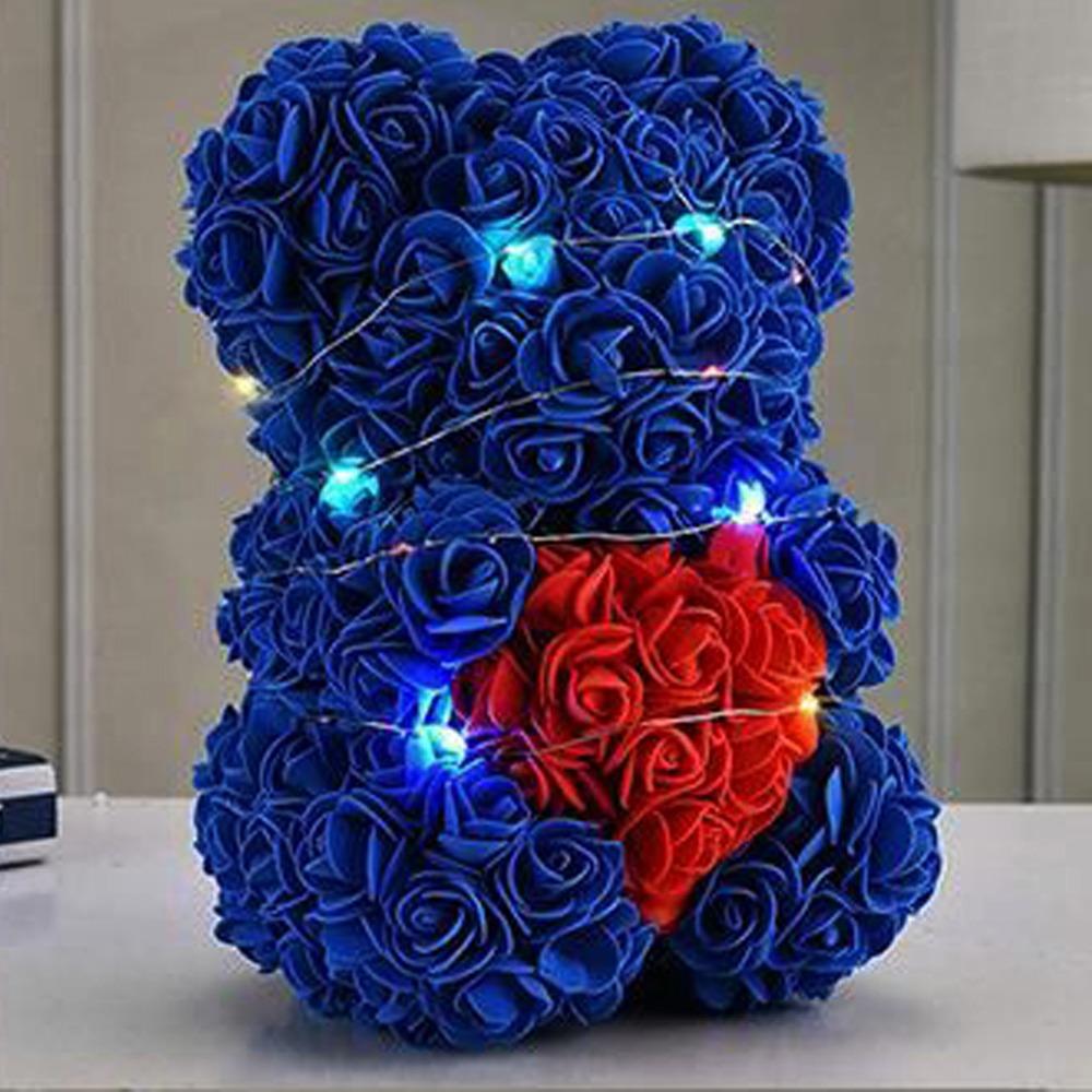 25cm Artificial Teddy Rose Multicolors Romantic Valentines Day Gift Flower Bear with LED Strip Girlfriend Women Anniversary Bear