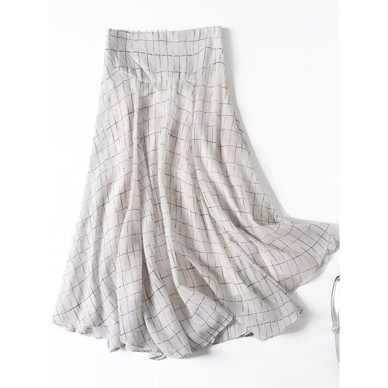 MD Women Clothes Art Department Design Sense Summer Irregular Skirt Drape Plaid Skirt 05206865251