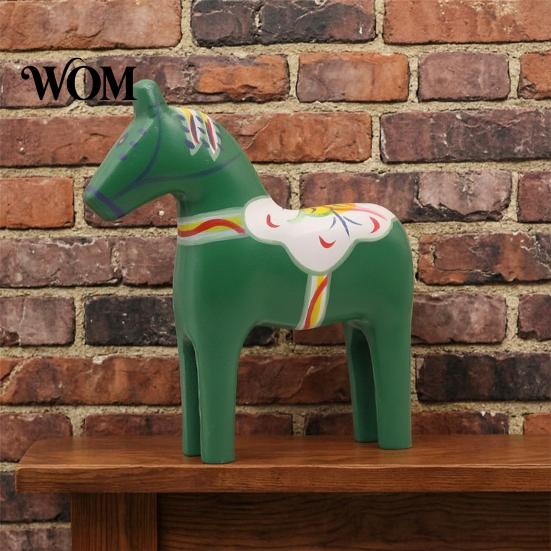 Figurina di Animale in Legno Artigianale Cavallo di Troia Dala Dipinto a Mano, Statua Ornamentale Scandinava Vintage in Legno Massiccio, Decorativo Rustico