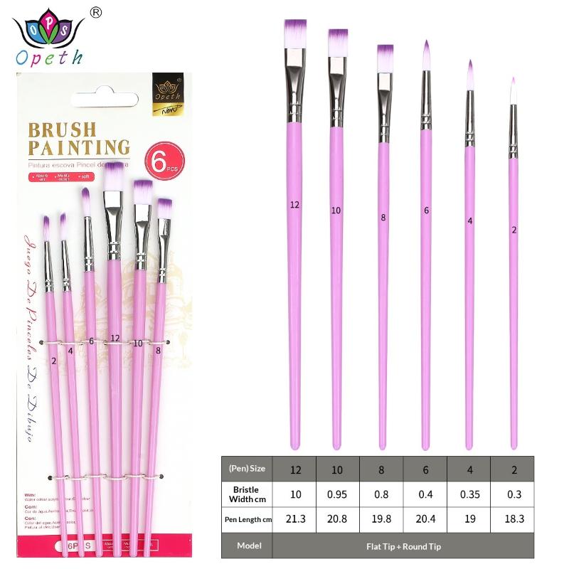 6pcs Artist Paint Brush Set with Pointed and Flat Tips Professional Nylon Hair for Watercolor Acrylic Oil Painting Canvas Art