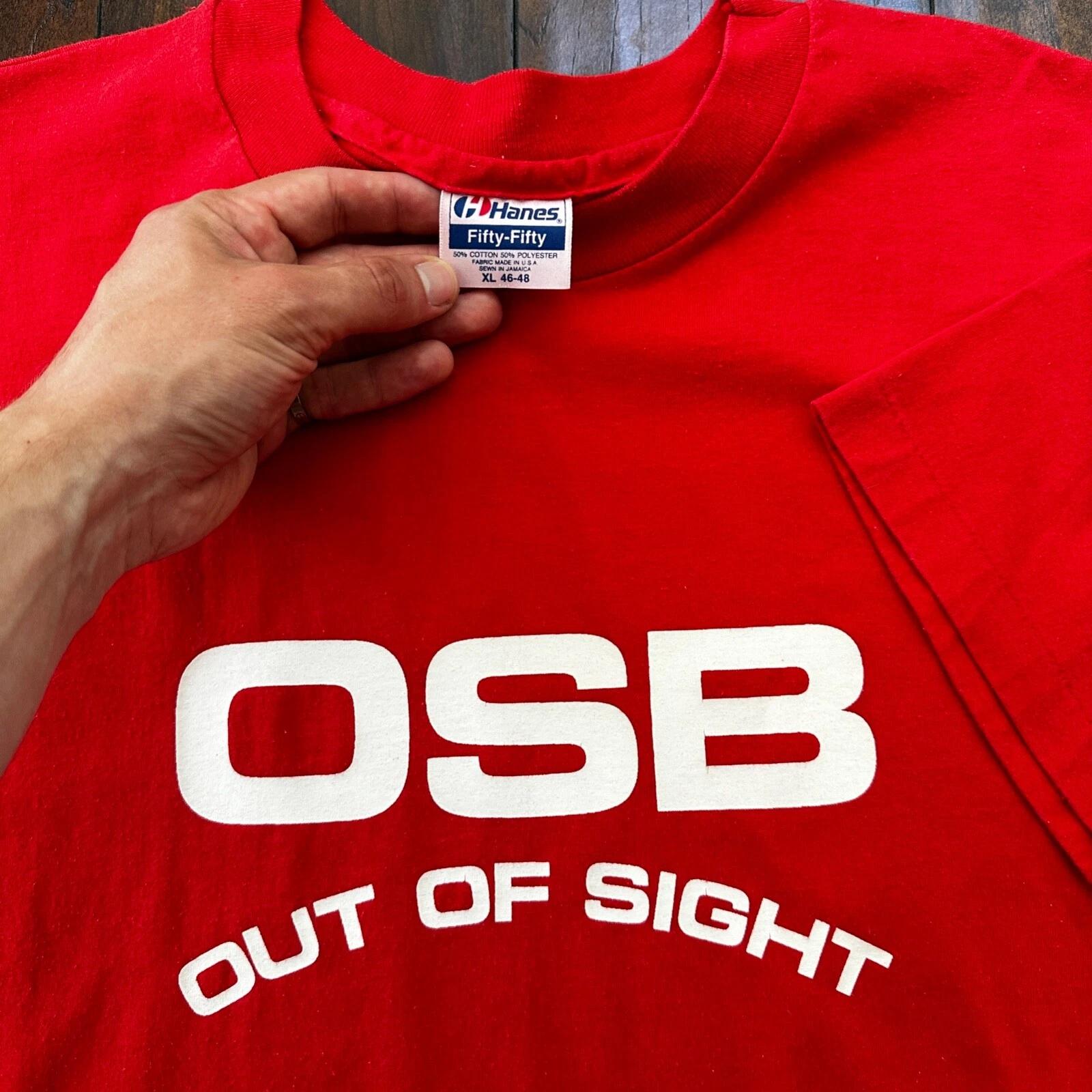 

OSB Funny Vintage T Shirt Out Of Sight Quite Shy Construction Humor Hanes Red 80 3XL
