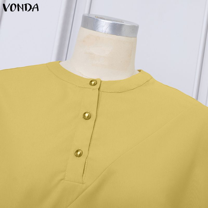 VONDA Women Round Neck Batwing Sleeve Casual Loose Oversized Blouse Tops