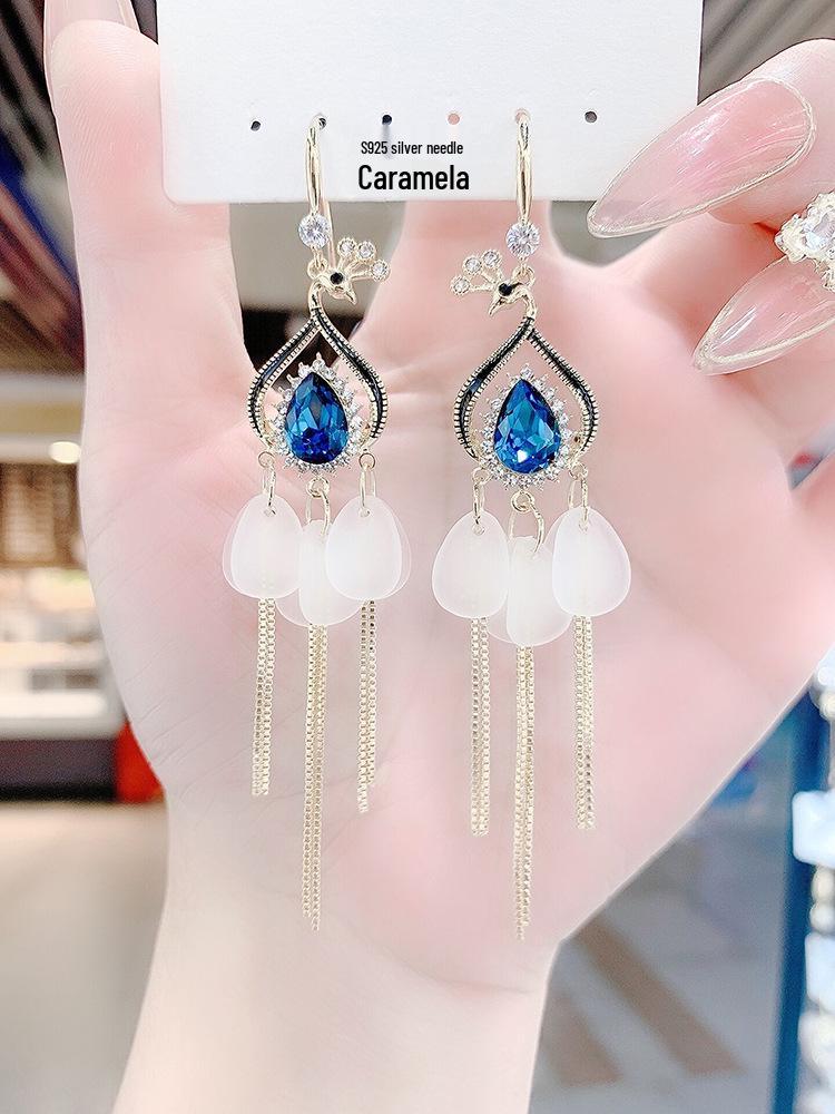 

Трендовые серьги-кисточки с кристаллами павлина 2025 - Женские длинные серьги-подвески