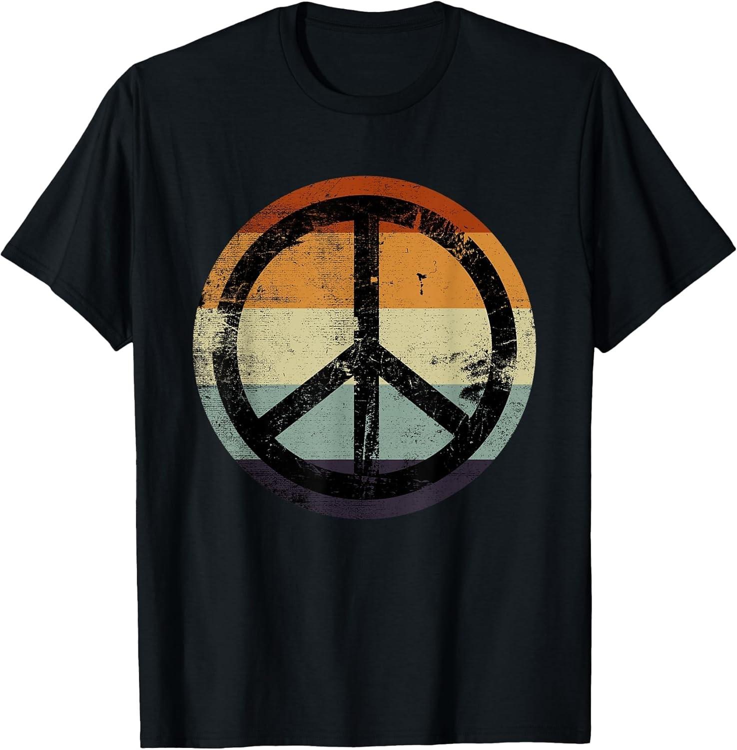 Retro Vintage Distressed Design Peace Sign Unisex Tee Size S-3XL L