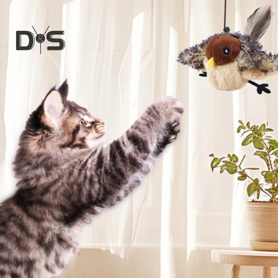 Flapping Bird Cat Toy Interactive Chirping Bird Catnip Toy with Lifelike Sound Touch Activated Rechargeable Bird Cat Kicker Toy for Indoor Cats