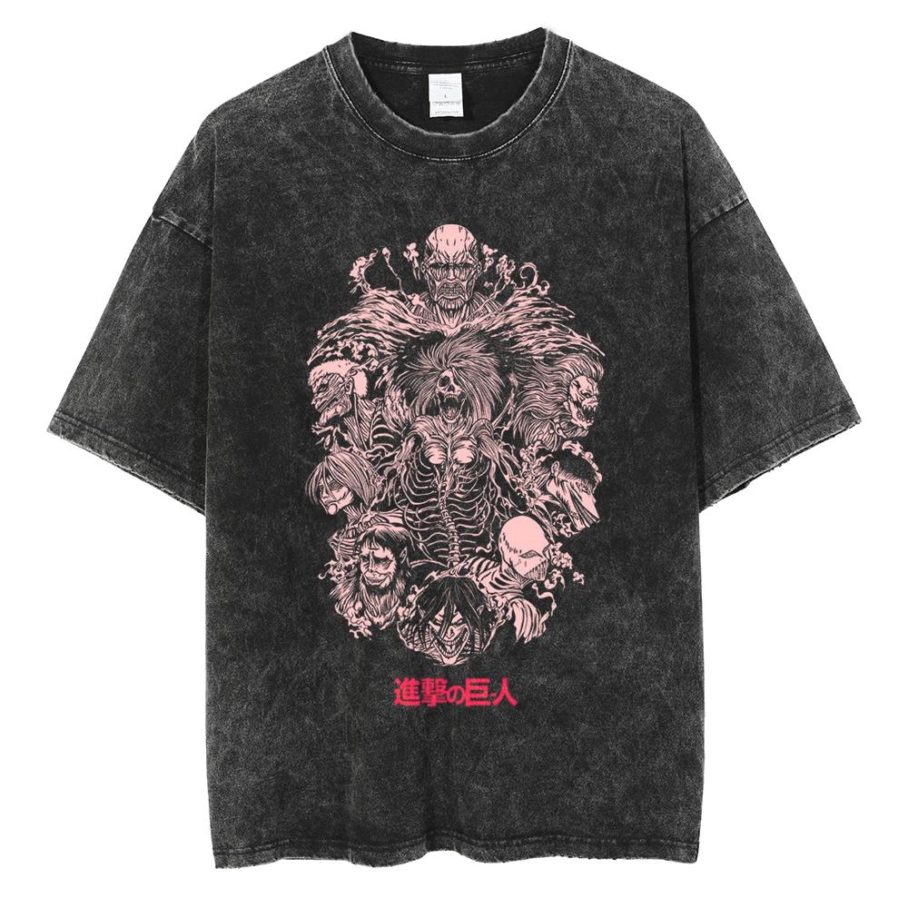 Eren Jager Attack on Titan Summer Streetwear Washed T-Shirt Anime Graphic Print TShirt Men Harajuku Cotton Oversize Vintage Tee