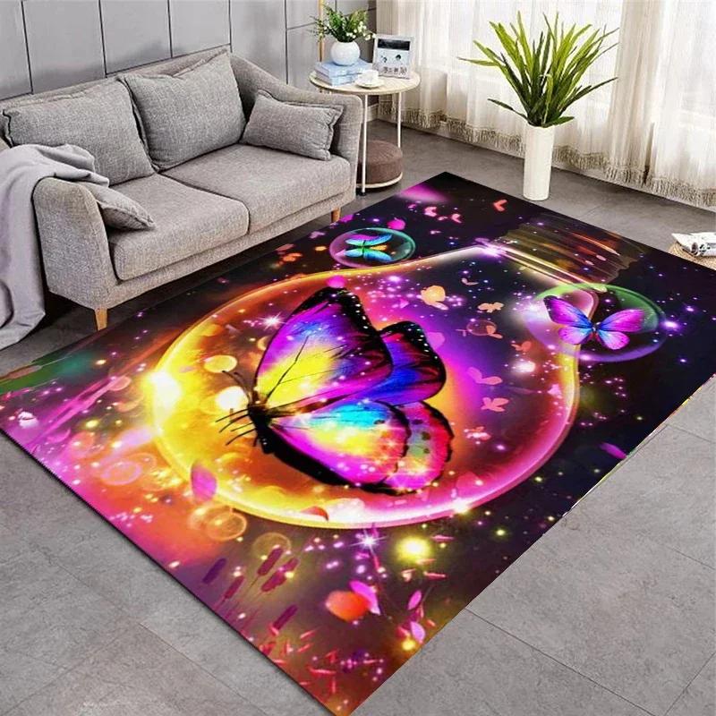 Dreamy Butterfly Pattern Carpets for Living Room Bedroom Area Rugs Child Room Play Rug Cartoon 3D Printing Kids Game Mats