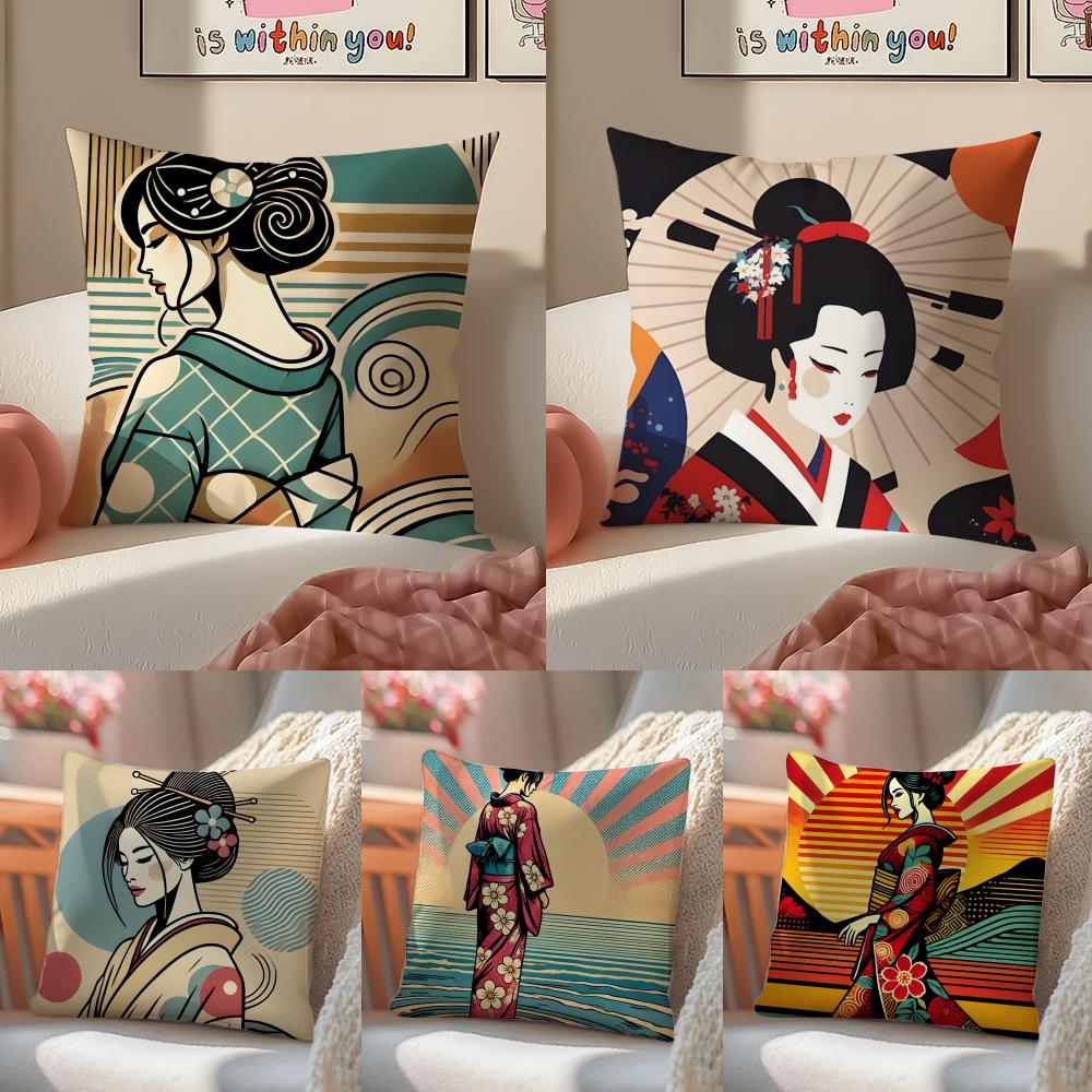 Classic Retro Japanese Lady Beautiful Pillow Case Pattern Printed Pillowcase For Living Room Sofa Cushion Cover & Bedroom Decor