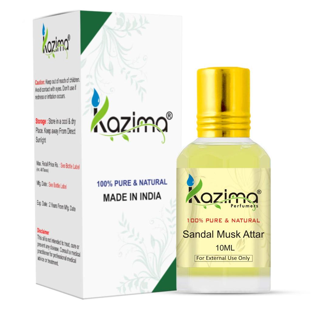 KAZIMA Sandal Musk Attar Perfume For Unisex - Pure Natural Undiluted (Non-Alcoholic) (10ml)