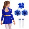 Kids Girls Shiny Cheerleading Costume Schoolgirls Dance Dress Uniform Complete Outfit with Pom Poms for Halloween Party
