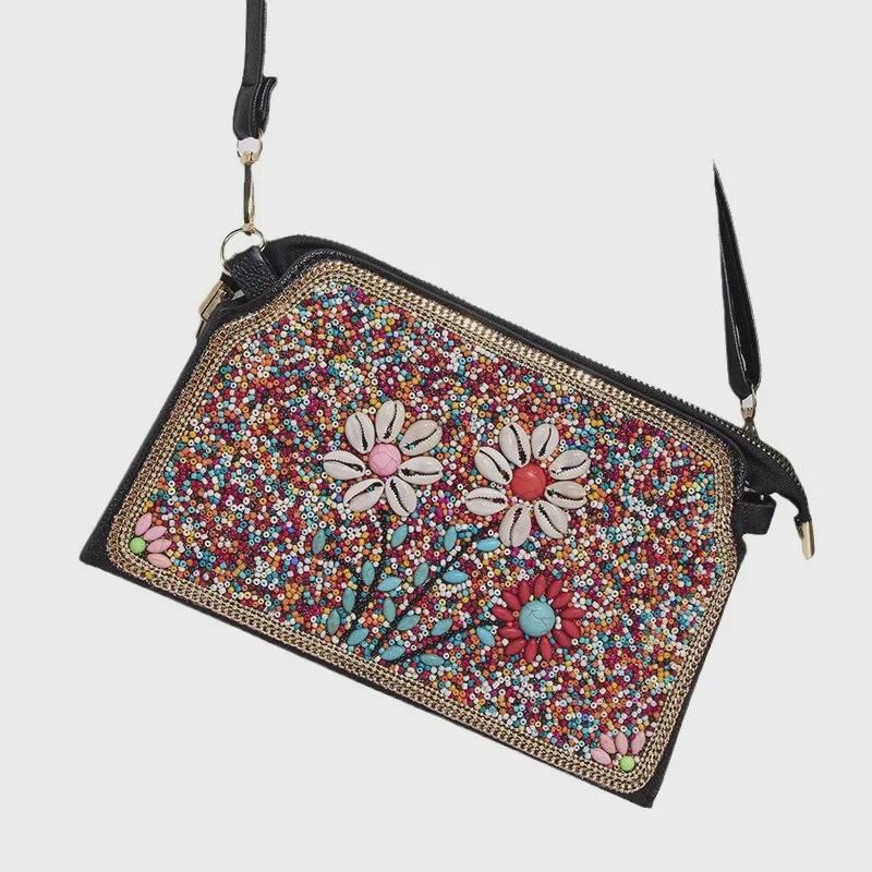 Bohemian Rice Pearl Shell Flower Crossbody Bag for Women - Travel & Photography Shoulder Bag