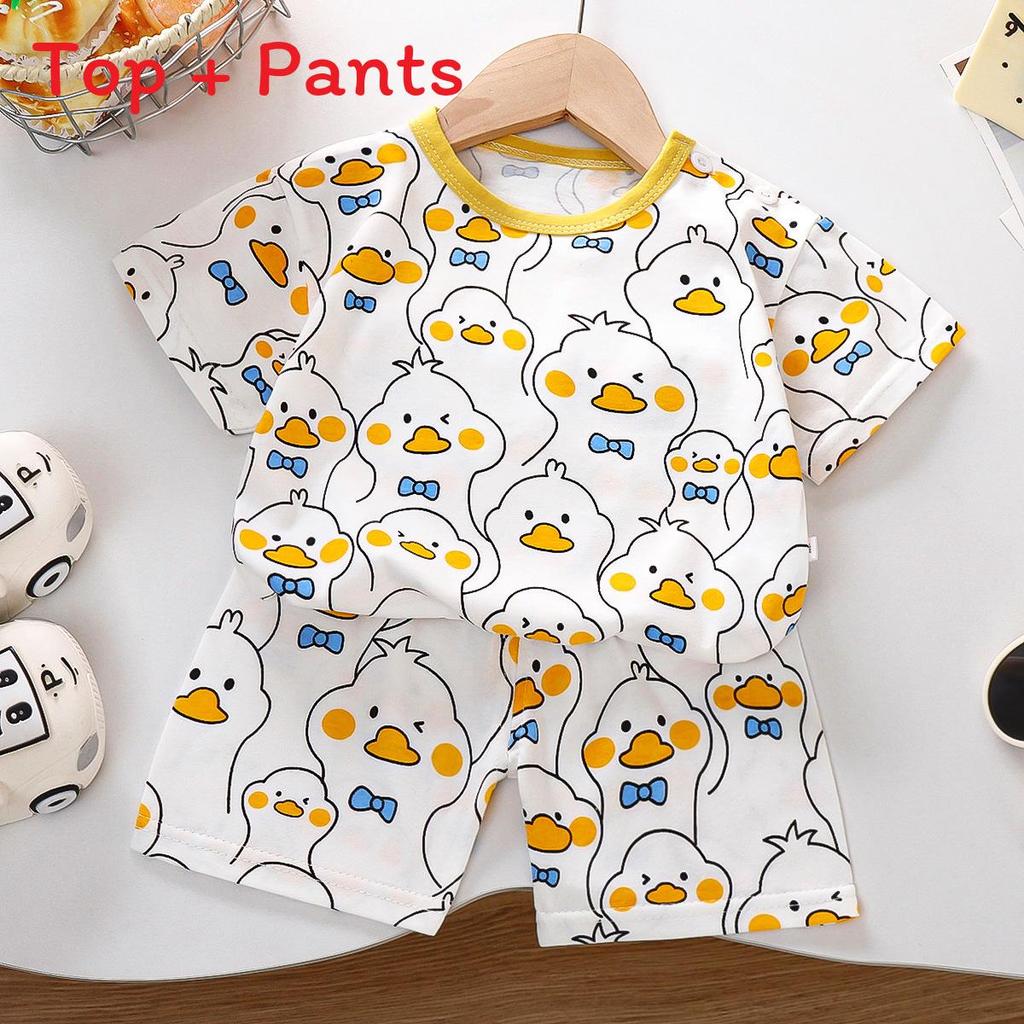 Kinder Cartoon Muster Baumwolle Kurzarm Pyjama Set Für Sommer Komfort Spielzeit