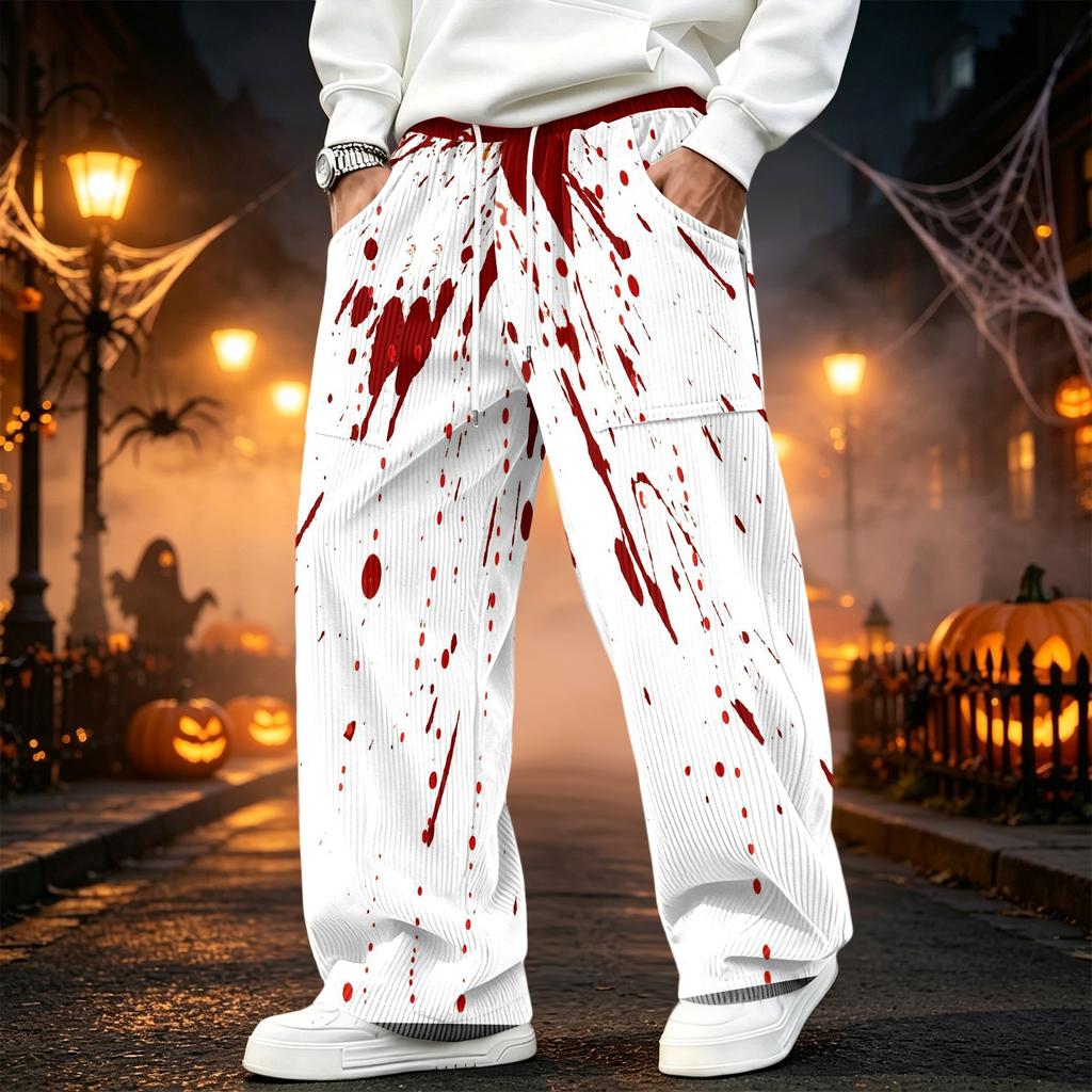 Men's Corduroy Casual Straight Leg Pants with Elastic Waistband and for Halloween