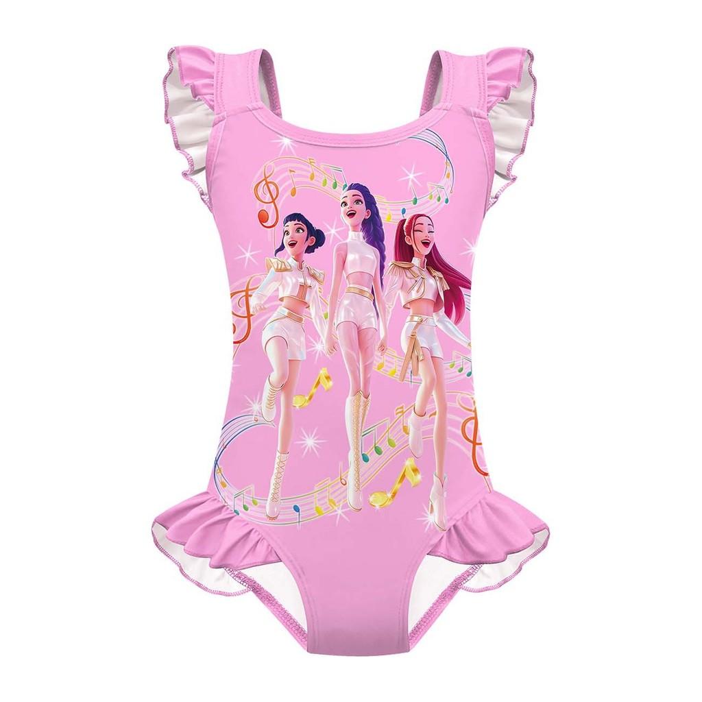 Kids Girls Anime Cartoon K-POP Rumi Zoey Mira Print Ruffle Sleeveless One-piece Swimsuit Swimwear