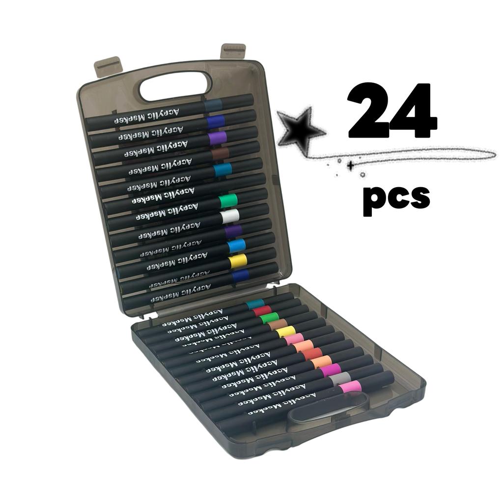 12/24/36pcs Soft Brush Tip Acrylic Marker Pens Vibrant Colors No Bleed Paint Markers for Canvas Rock Glass Fabric DIY Crafts