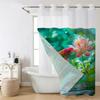 No Hook Lotus Fishes Pattern Shower Curtain With Snap-in Fabric Liner, Sheer Top Window, Waterproof Double Layer Bathtub Curtain