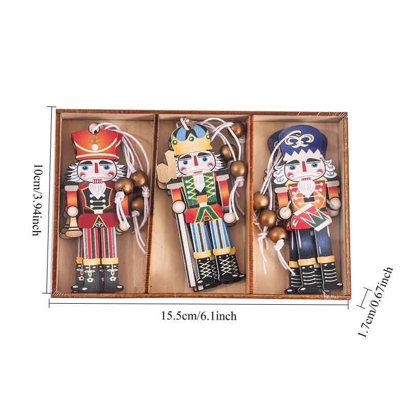 Wooden Christmas Nutcracker Ornament Colorful Printed Hanging Decor for Tree Decoration Gift Wall Decoration