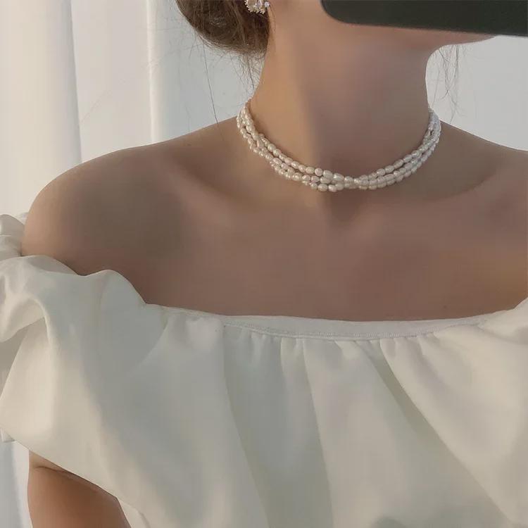 Collier Élégant de Perles d'Eau Douce Grain de Riz Français - Féminin, Tendance, Bijou de Clavicule Féérique pour Femmes
