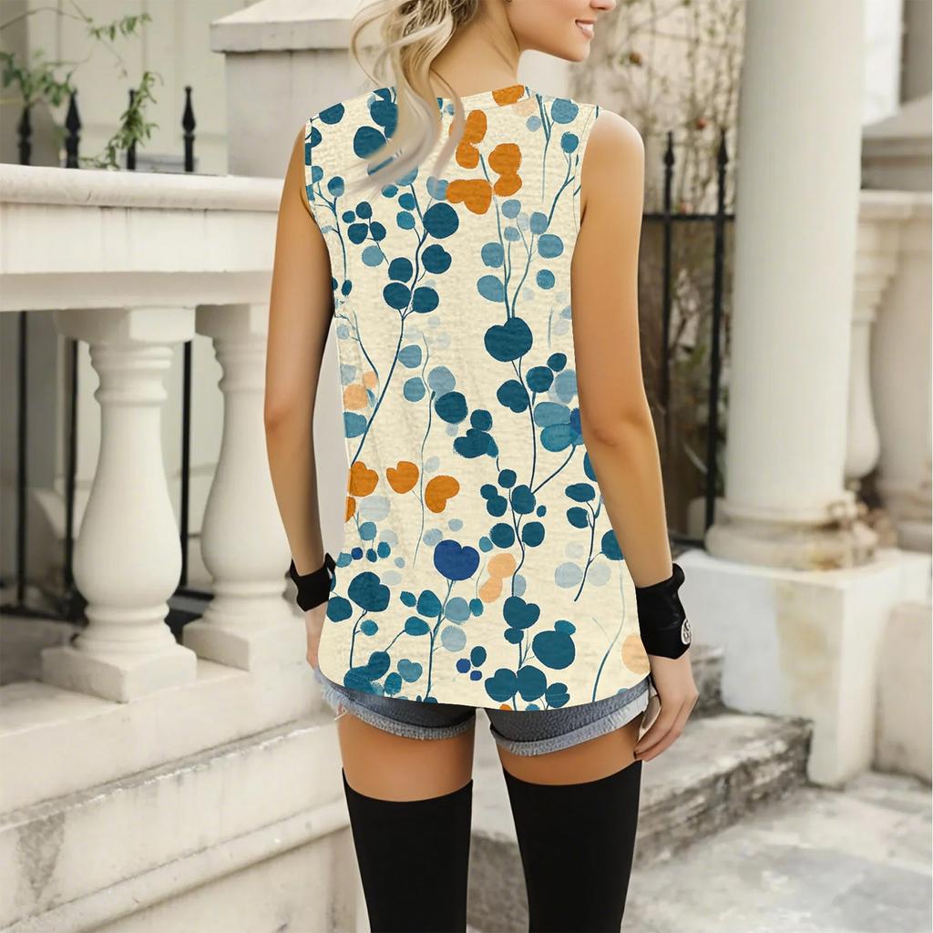 Damen Modisches Und Lässiges Alltagstaugliches Vielseitiges Ärmelloses Slim Top mit Blumenmuster