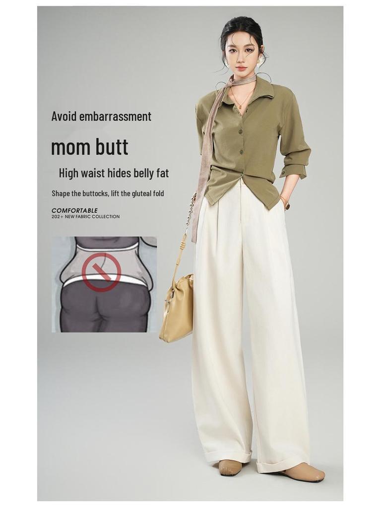 2026 Spring Women's Tencel Wool High-Waisted Wide-Leg Pants - Casual Loose Drapey Slimming Floor-Length Trousers