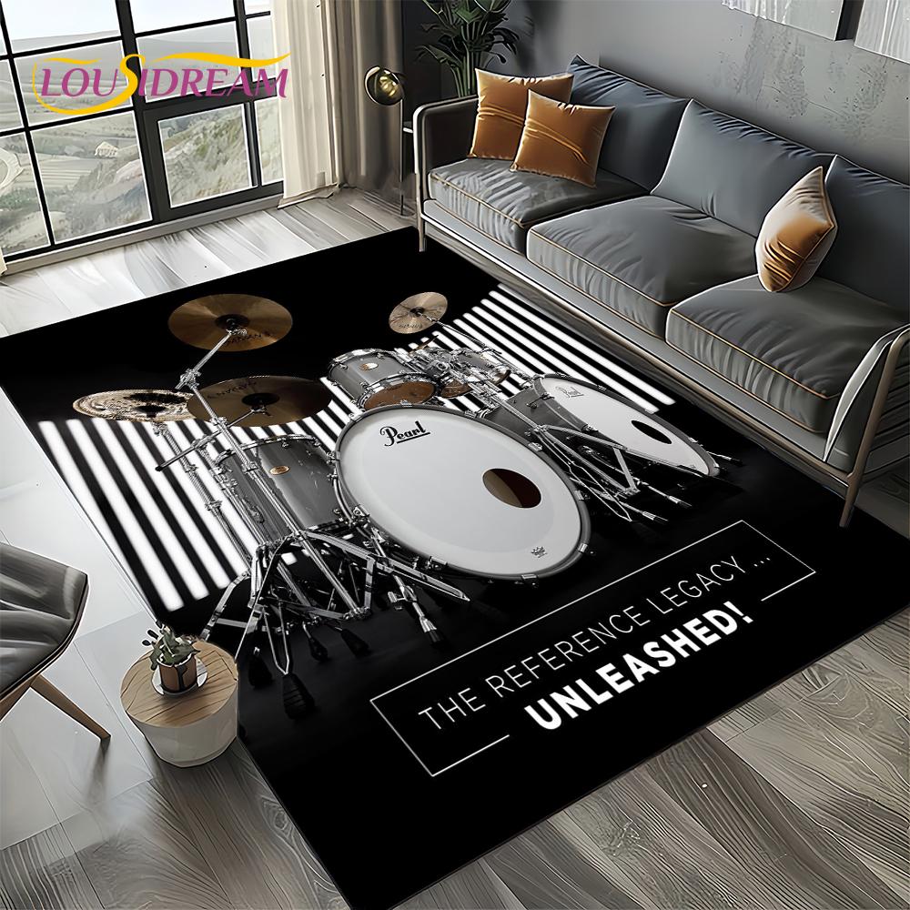 3D Cymbal DW Drum Kit Drum Set Music Instruments Carpet Rug for Living Room Bedroom Home Sofa Decoration,Kids Non-slip Floor Mat
