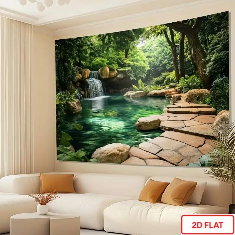2D Naturwasserfall Kulisse Üppiger Wald Studio Fotografie Hintergrund