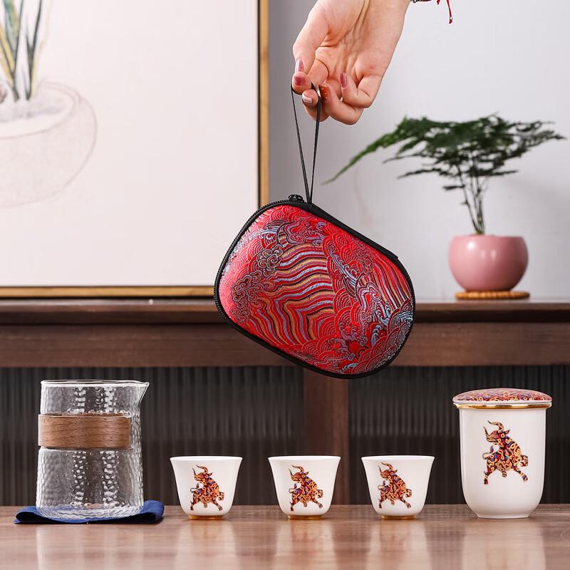 Chaxun White Porcelain Travel Tea Set - Auspicious Clouds