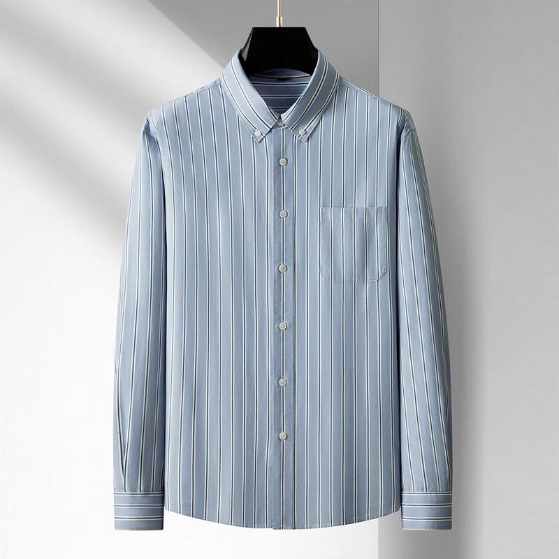 Dibinze Men's Plus Size Vertical Striped Pure Cotton Long Sleeve Shirt