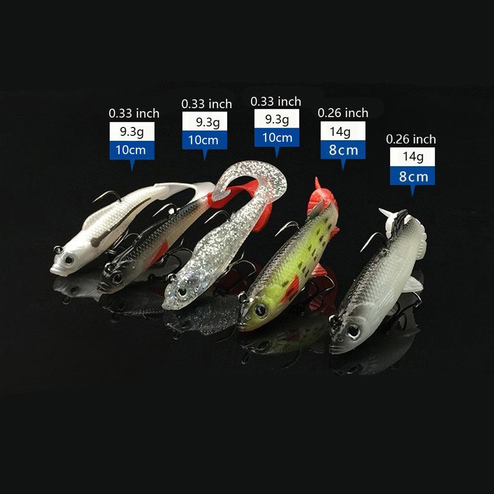 5Pcs/box Fishing Lure 9.3g/10cm Jig Metal Head Soft Bait Swimbaits Fish Jumping Dark Sleeper Jig Fishing Lures Paddle Tail Pike