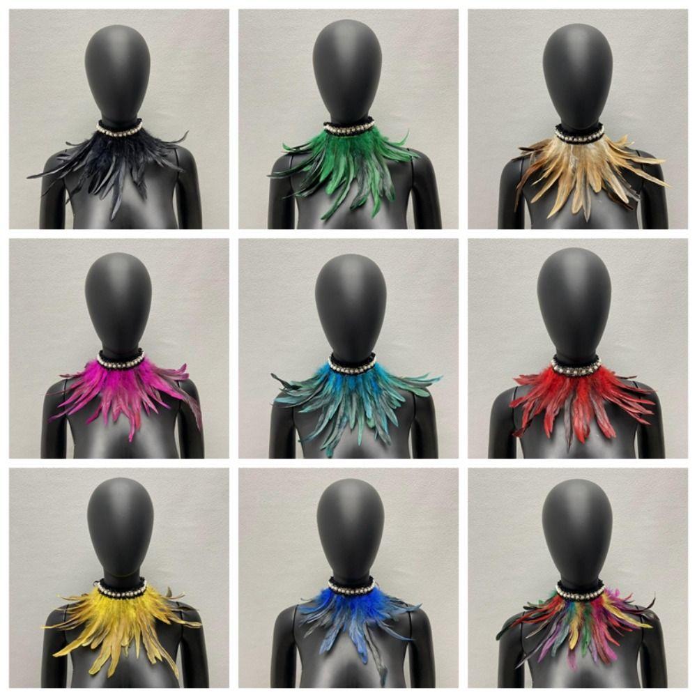 New Adjustable Faux Feather Scarf Lace-up Retro Faux Pearl Decor Costume Accessories Party