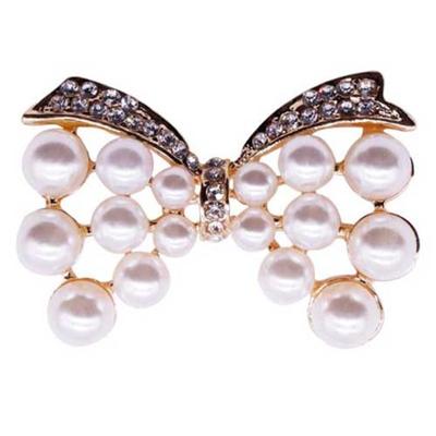 Creative High -Grade White Pearl Bow Pearl Brooch Female Alloy Rhinestone Dress Brooch With Accessories Pin