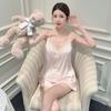 1011 New Ice Silk Pajama Set Women's Spring Summer Sexy Sweet Cute Suspender Shorts with Chest Pad Loungewear