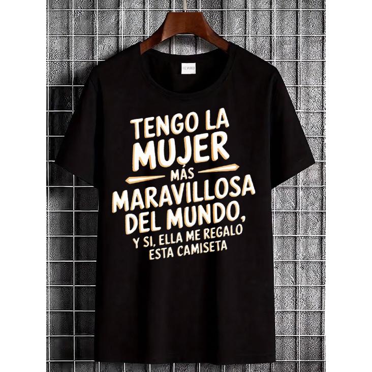 Men s Spanish Text T-Shirt I Have the Most Wonderful Woman - Black Shirt with Spanish Phrase Print, Valentine s Gift for Husband/Wife, Anniversary S чёрный