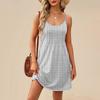 Fashion Women Summer Dress Striped Plaid Print Adjustable Spaghetti Straps Beach Vacation Casual Dress With Pockets