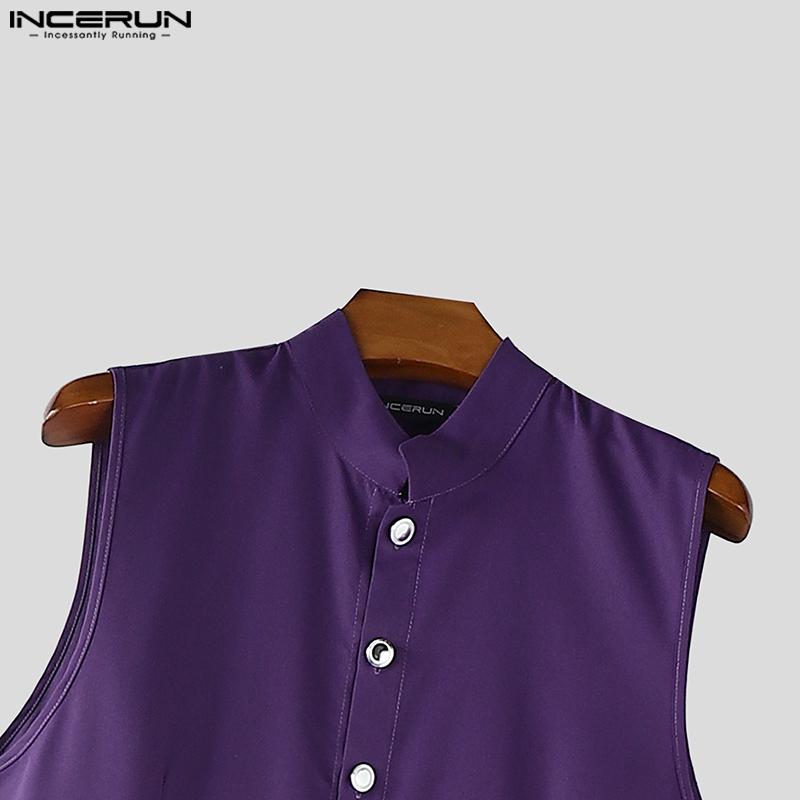 INCERUN Herren Stehkragen Ärmellos Unregelmäßig Lang Plissiert Westen Tops