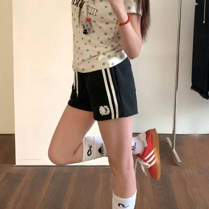 Women's 2026 Color Block High Waist Retro Sports Shorts - Drawstring, Loose, Casual Versatile Hot Pants
